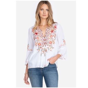 Johnny Was White Alise Flare Sleeve Boho Blouse Size Small NWT